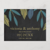 Chalkboard Leaf Wedding speichern das Datum Ankündigungspostkarte (Vorderseite)