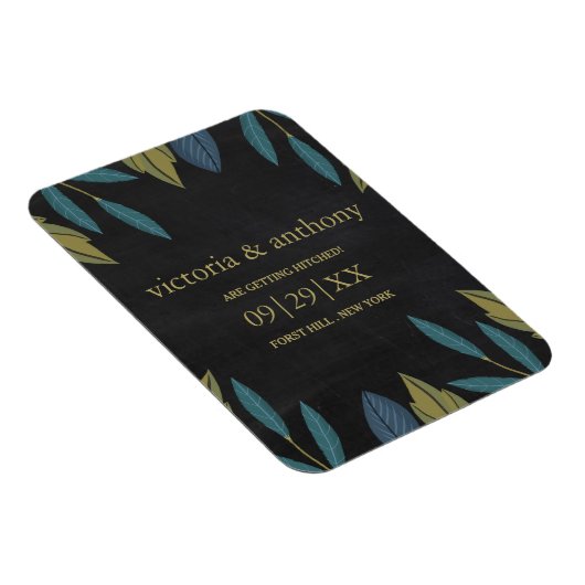 Chalkboard Leaf Wedding speichern das Datum Magnet (Rechte Seite)