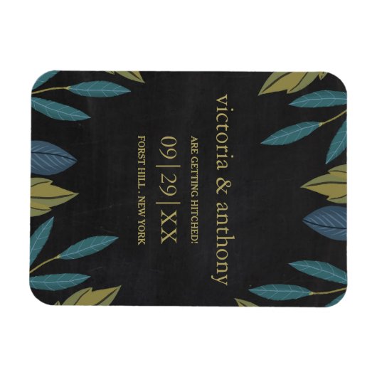 Chalkboard Leaf Wedding speichern das Datum Magnet (Horizontal)