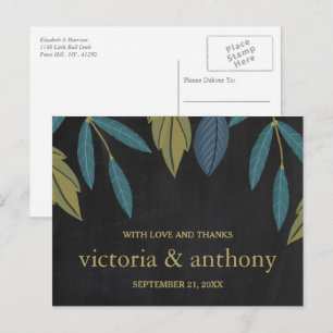 Chalkboard Leaf Wedding Vielen Dank Postkarte