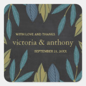 Chalkboard Leaf Wedding Vielen Dank Quadratischer Aufkleber (Vorderseite)