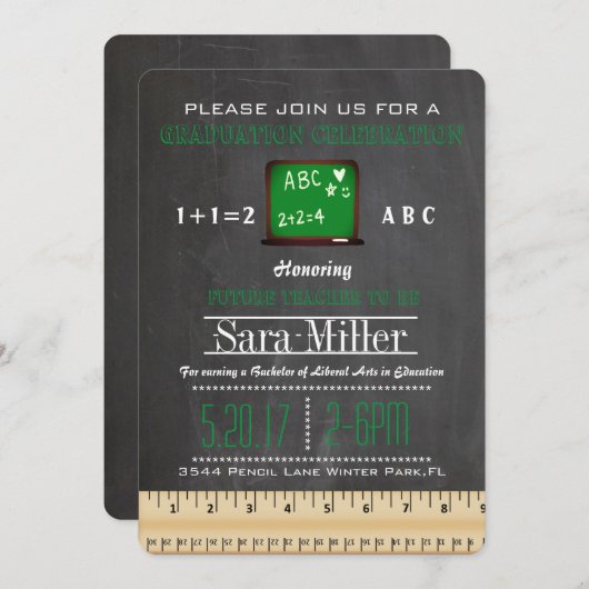 Chalkboard Lehrer Abschluss Einladung (Vorne/Hinten)