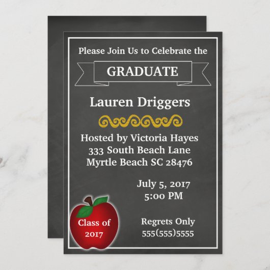 Chalkboard Lehrer Abschluss Einladung (Vorne/Hinten)