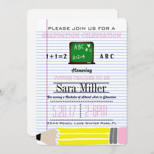 Chalkboard Lehrer Abschluss Einladung (Vorne/Hinten)