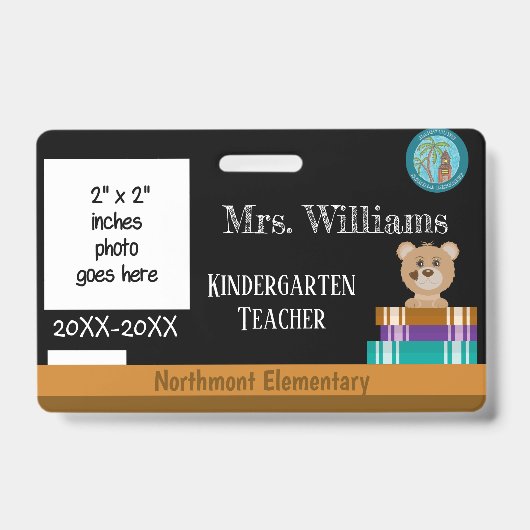 Chalkboard Lehrer ID Abzeichen mit District Siegel Ausweis (Front)