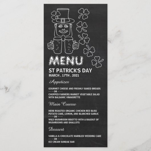 Chalkboard Leprechaun, St Patrick's Day Menu Card Menükarte (Vorderseite)