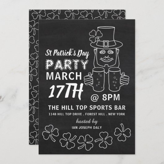 Chalkboard Leprechaun, St Patrick's Day Party Einladung (Vorne/Hinten)
