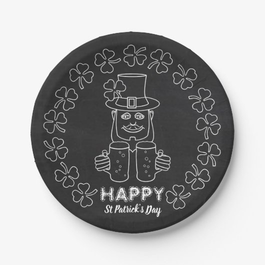 Chalkboard Leprechaun, St Patrick's Day Party Pappteller (Vorderseite)