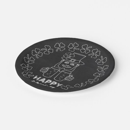 Chalkboard Leprechaun, St Patrick's Day Party Pappteller (Schrägansicht)