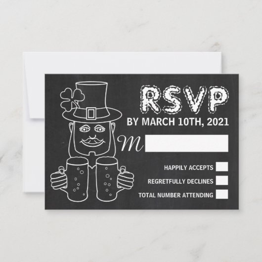 Chalkboard Leprechaun, St Patrick's Day Party UAWG RSVP Karte (Vorderseite)