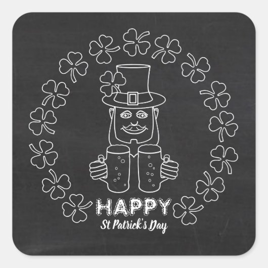 Chalkboard Leprechaun, St Patrick's Day Quadratischer Aufkleber (Vorderseite)
