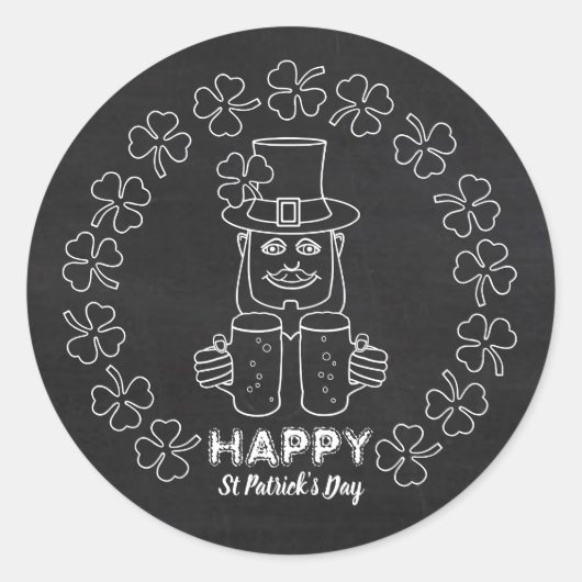 Chalkboard Leprechaun, St Patrick's Day Runder Aufkleber (Vorderseite)