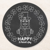 Chalkboard Leprechaun, St Patrick's Day Runder Pappuntersetzer (Vorderseite)