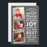 Chalkboard Letting Multi Foto Weihnachtskarte Feiertagskarte<br><div class="desc">Freuen Sie sich auf diesen Urlaub mit dieser vielseitigen,  typografischen Weihnachtskarte mit einem Chalkboard-Hintergrund und festlichen,  rot-weißen Waschbandakzenten.</div>