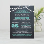 Chalkboard Leuchten Aquamarin Erste Kommune Einlad Einladung (Stehend Vorderseite)