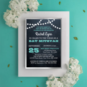 Chalkboard Leuchten Aquamarine Silber Textur Bat M Einladung