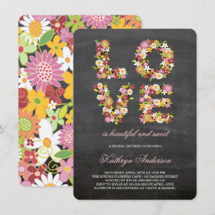 Chalkboard LIEBE Blume Bloom Brautparty Einladung