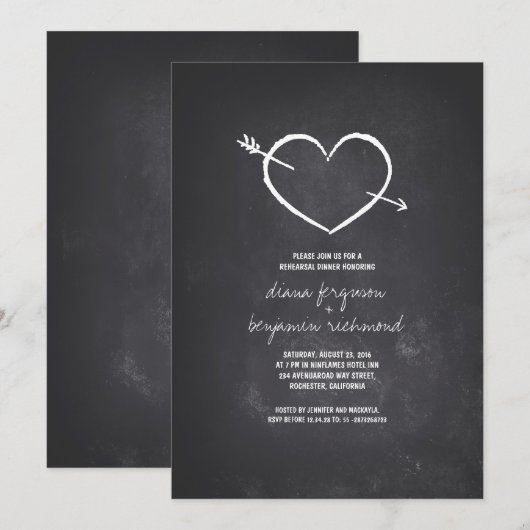 Chalkboard Liebe Herz rustikale Probe Abendessen Einladung (Vorne/Hinten)