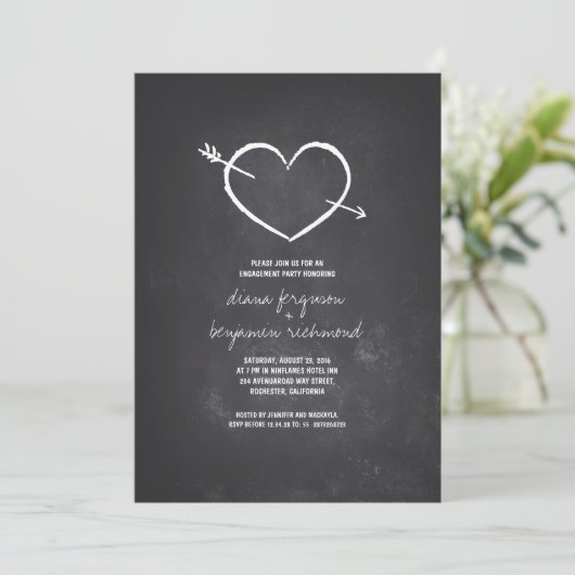 Chalkboard-Liebe Herzrustikal Einladung (Stehend Vorderseite)