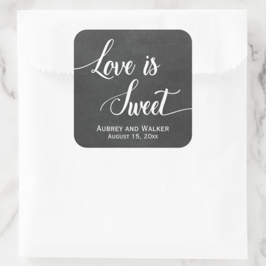 Chalkboard-Liebe ist Sweet Gastgeschenk Hochzeit S Quadratischer Aufkleber (Tasche)