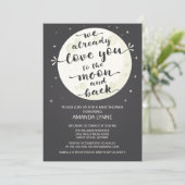 Chalkboard Liebe Moon & Back Baby Dusche einladen Einladung (Stehend Vorderseite)
