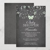 Chalkboard Light Green Butterfly Girl Babydusche Einladung (Vorne/Hinten)