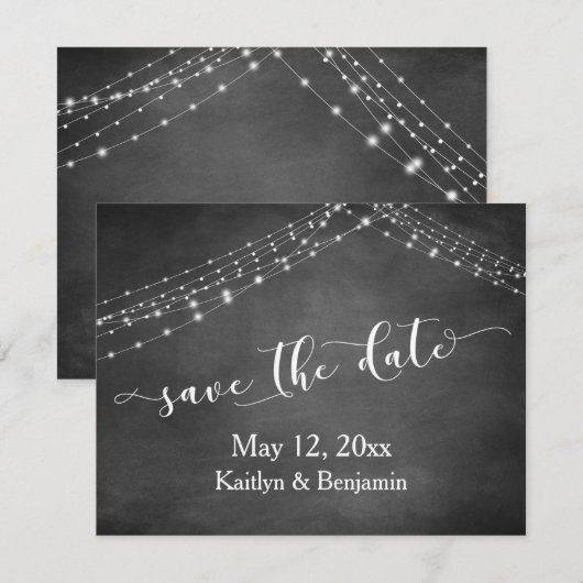 Chalkboard Light Strings Kalligraphie Save the Dat Date (Vorne/Hinten)