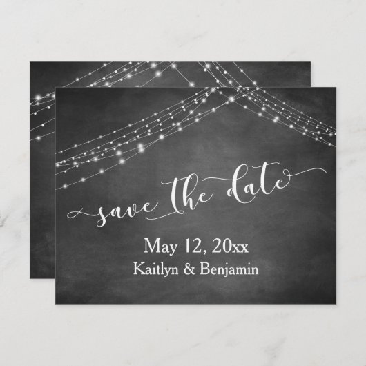 Chalkboard Light Strings Kalligraphie Save the Dat Save The Date (Vorne/Hinten)