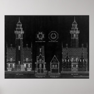 Chalkboard Lighthouse Pläne Poster