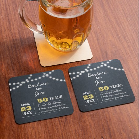 Chalkboard Lights 50 Jahre Jubiläum Gönnen Unterse Rechteckiger Pappuntersetzer