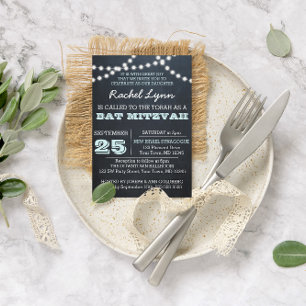 Chalkboard Lights Aqua Bat Mitzvah Einladung