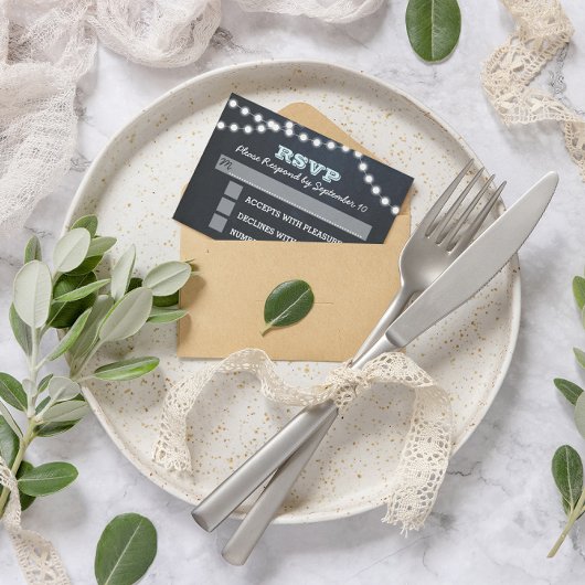 Chalkboard Lights Aqua Bat Mitzvah RSVP Karte