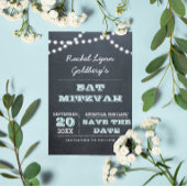 Chalkboard Lights Aqua Bat Mitzvah Save the Date Ankündigungspostkarte