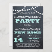 Chalkboard Lights Aqua Housewärming Einladungen (Vorderseite)