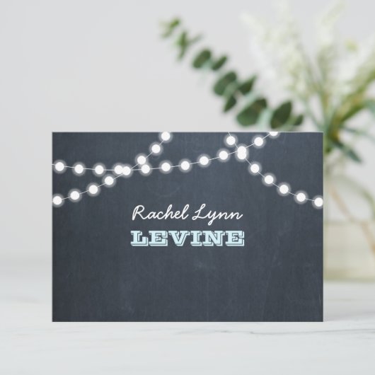 Chalkboard Lights Aqua Note Card Einladung (Stehend Vorderseite)