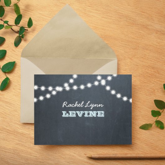 Chalkboard Lights Aqua Note Card Einladung