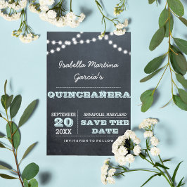 Chalkboard Lights Aqua Quinceañera Save the Date Ankündigungspostkarte