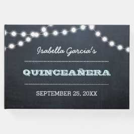 Chalkboard Lights Aqua Quinceñera Gästebuch