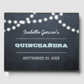 Chalkboard Lights Aqua Quinceñera Gästebuch (Vorderseite)