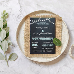 Chalkboard Lights Aqua Wedding Einladung