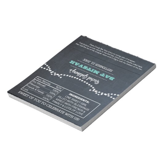 Chalkboard Lights Aquamarin Bat Mitzvah Candy Wrap Notizblock (Rotiert)