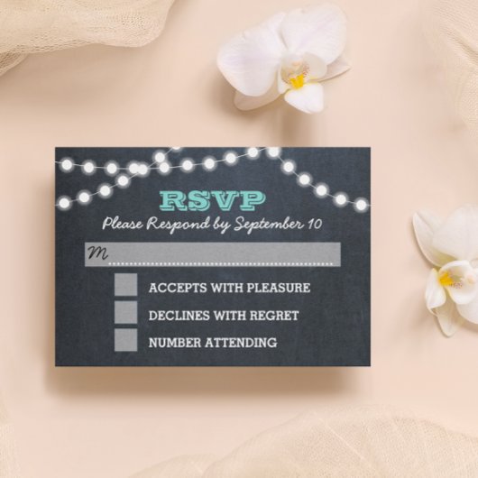 Chalkboard Lights Aquamarin Bat Mitzvah RSVP Card Karte