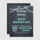 Chalkboard Lights Aquamarin Bat Mitzvah Save the D Magnetkarte (Vorne/Hinten)