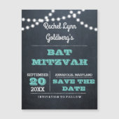 Chalkboard Lights Aquamarin Bat Mitzvah Save the D Magnetkarte (Vorderseite)