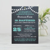 Chalkboard Lights Aquamarine Taufe Einladung (Stehend Vorderseite)