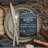 Chalkboard Lights Blue Housewarming Einladungen