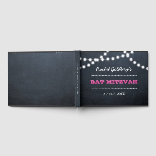 Chalkboard Lights Dark Pink Bat Mitzvah Gästebuch (Voll)