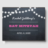 Chalkboard Lights Dark Pink Bat Mitzvah Gästebuch (Vorderseite)