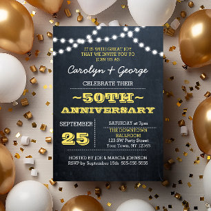 Chalkboard Lights Gold 50 Jahre Einladung