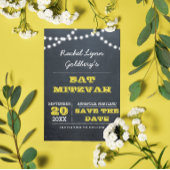 Chalkboard Lights Gold Bat Mitzvah Save the Date Ankündigungspostkarte